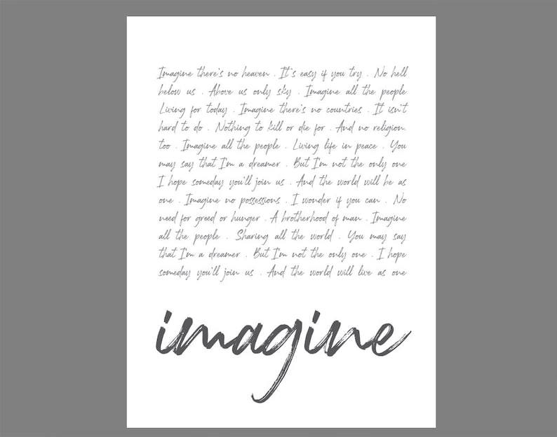 Imagine Lyrics Print on Canvas, John Lennon Song Lyrics, Imagine There ...