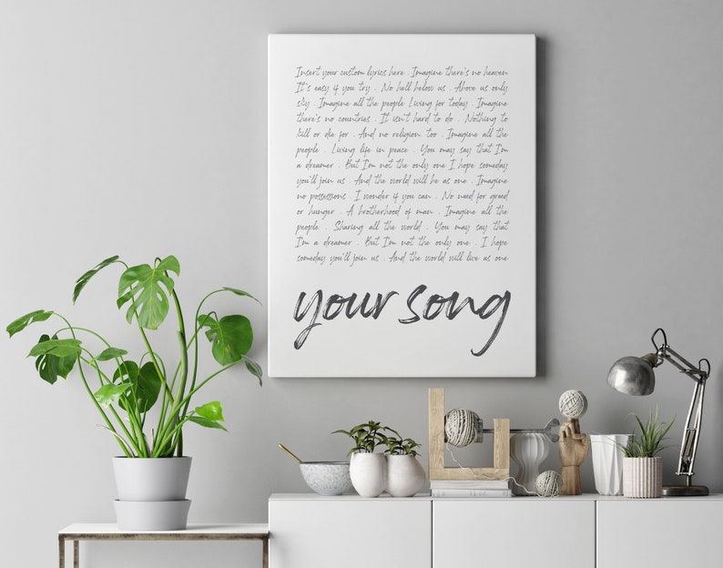 Custom Song Lyrics Print on Canvas, Your Song Lyrics Printed, Lyrics Art, Wall Art, Printed, Framed Print, Wedding Gift, Anniversary Gift image 1
