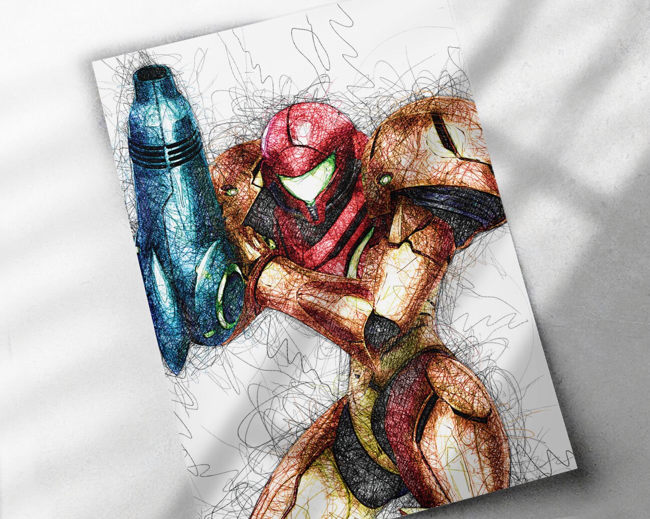 Samus Scribble Art Poster, Canvas Wrap, or Framed Canvas Print