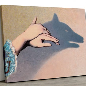 Wolf art print, Fox art print, Victorian hand shadow puppets - Printed Canvas or Poster, Antique animal art, Chiaroscuro painting, Magical