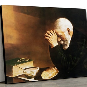 Grace, Man Praying Over Bread, Gratitude by Eric Enstrom - Printed Poster or Canvas Wrap, Dining Room, Christian Wall Art, Vintage Photo