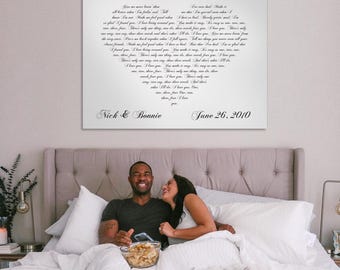 Wedding Song Lyrics On Canvas, Poster, Canvas Roll, First Dance On Canvas, Heart Shaped Couples Song, Anniversary Gift, Couples Gift