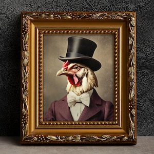 Chicken Victorian Portrait - Vintage Style Animal Art, Old Photograph, Wall Art, Poster or Canvas Wrap, Framed, Anthropomorphic Art