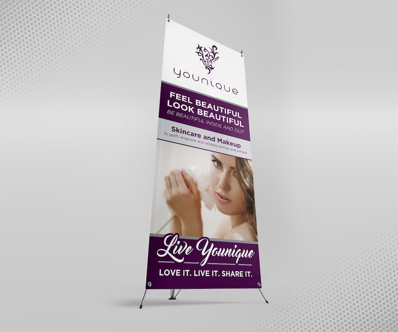 24 x 63 Printed Full Color Younique Banner with X Stand