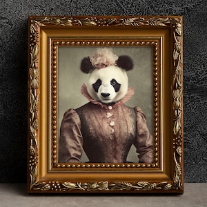 Panda Victorian Portrait - Vintage Style Animal Art, Old Photograph, Wall Art, Poster or Canvas Wrap, Framed, Female, Anthropomorphic Art