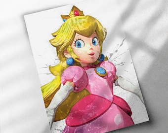 Princess Peach Poster, Canvas Wrap, or Framed Canvas Print - Kids Decor, Man Cave Gift, Art, Nintendo, Video Game, Kids Room, Super Mario