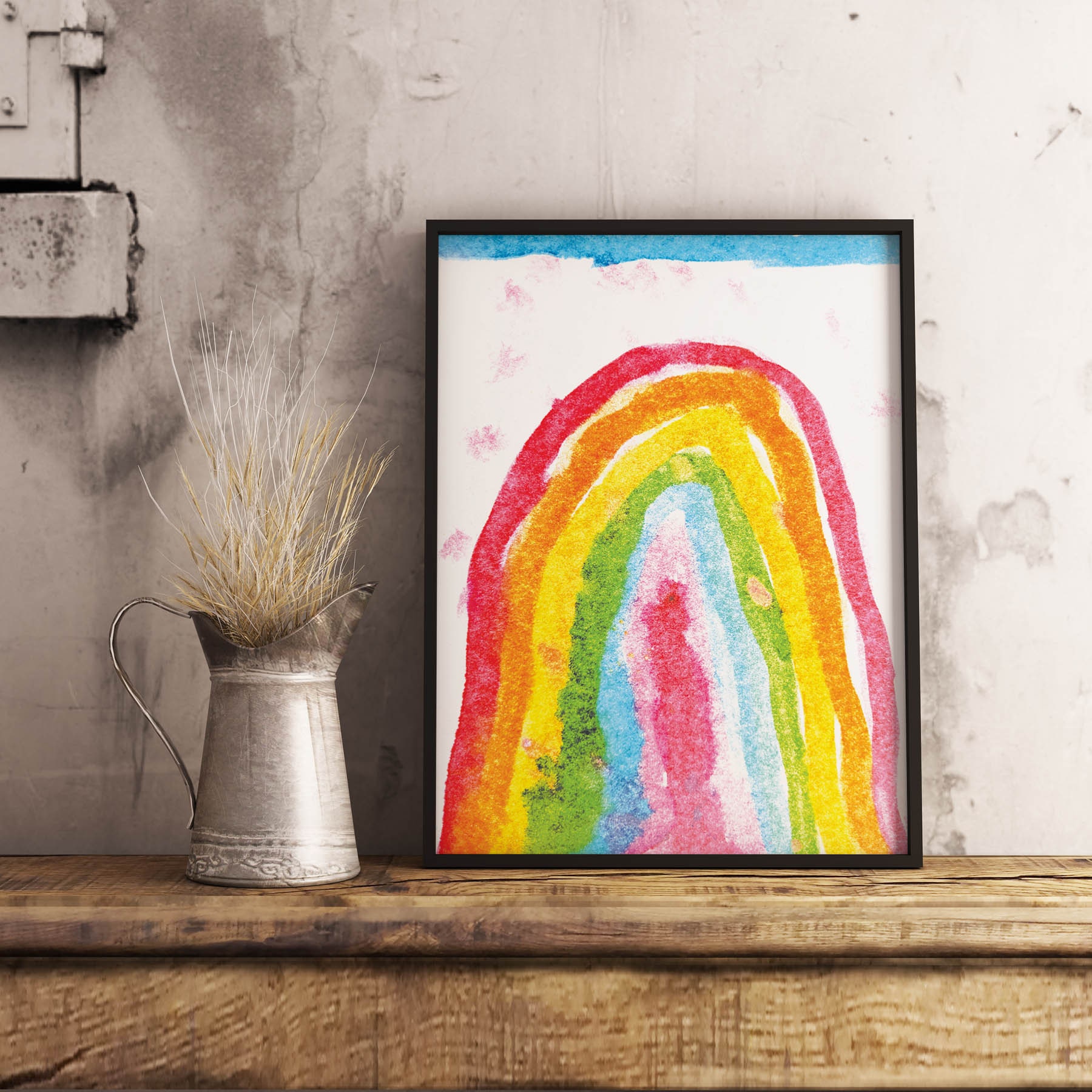 Large Canvas Art Print Child Painted Rainbow Beautiful Art Etsy