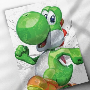 Yoshi Poster, Canvas Wrap, or Framed Canvas Print - Kids Decor, Man Cave Gift, Wall Art, Nintendo, Video Game, Kids Room, Super Mario