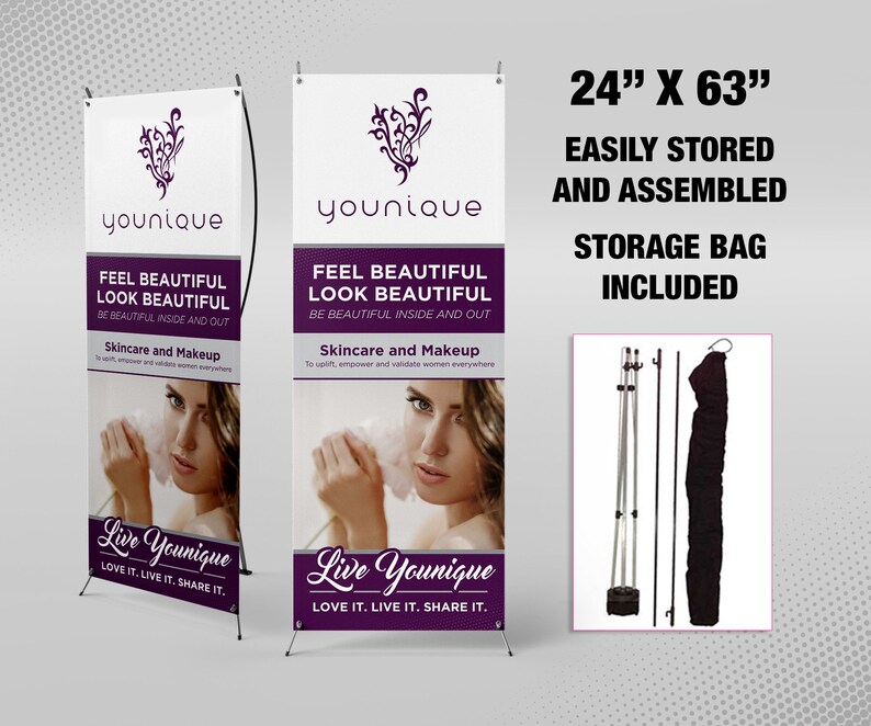 24 x 63 Printed Full Color Younique Banner with X Stand