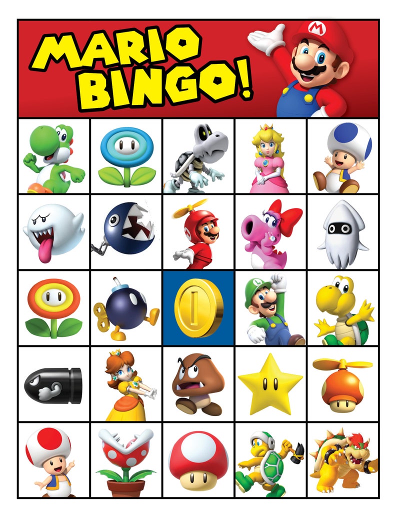Super Mario Printable Bingo Cards 8.5 X 11 8 Etsy