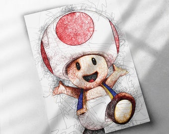 スワロアート　マリオ　エイプ Toad Scribble Art Poster, Canvas Wrap, or Framed Canvas Print
