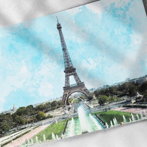 Paris Eiffel Tower, Artist Drawn Illustration Watercolor / Cross Hatch - Printed Canvas or Poster Print, Paris, France, Eiffel Tower Print