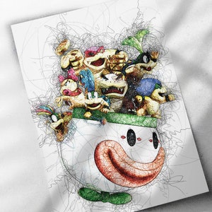 Koopa Kids Scribble Art Poster, Canvas Wrap, or Framed Canvas Print - Kids Decor, Man Cave Gift, Nintendo, Video Game, Kids Room, Koopalings