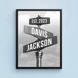 Unique Engagement Gift - Custom Street Sign Names - Canvas, Poster, or Framed Print, Wedding Street Sign, Wedding Gift, Wall Art,  Intersect