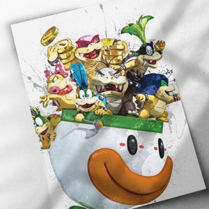 Koopa Kids Poster, Canvas Wrap, or Framed Canvas Print - Kids Decor, Man Cave Gift, Nintendo, Video Game, Kids Room, Super Mario, Koopalings