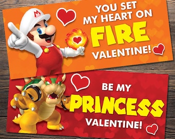 Super Mario Inspired Printable Valentine's Day Cards / Treat Bag Fold-over Cards (SET 2)