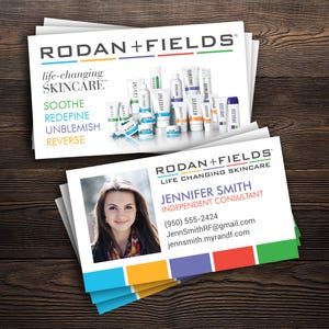 Rodan and Fields Business Cards with Photo (PRINTED), R+F Consultant - 2&quot; x 3.5&quot;, Custom Info, Free Ship