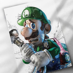 Luigi&#39; Mansion Poster, Canvas Wrap, or Framed Canvas Print - Kids Decor, Man Cave Gift, Wall Art, Nintendo, Video Game, Kids Room, Mario
