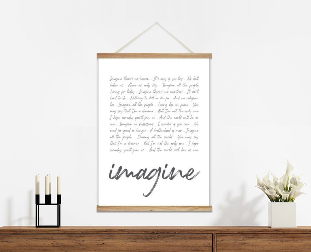 Imagine Lyrics Print on Canvas With Wood Hanger, 18 X 24, John Lennon