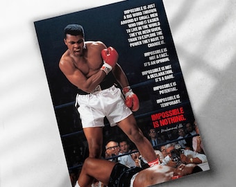 Muhammad Ali Poster, Canvas Wrap, or Framed Canvas Print - Sonny Liston Knockout, Boxing, Impossible is Nothing Quote, Sports Room, Fan Cave