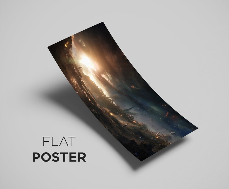 Puede incluir: Una impresi&oacute;n de arte digital que presenta un paisaje de fantas&iacute;a con una puesta de sol brillante, un r&iacute;o y una figura de pie en la distancia. La impresi&oacute;n tiene un estilo texturizado, pict&oacute;rico y una paleta de colores c&aacute;lidos.