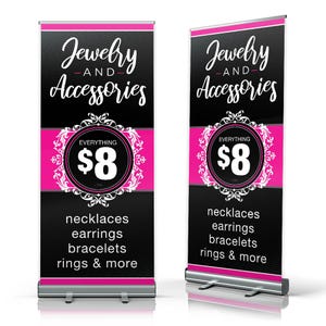 Jewelry Retractable Banner Stand - 33&quot;x81&quot;, Independent Consultant Business, 8 Dollar Jewelry and Accessories, Jewelry Business, Shop, Bling