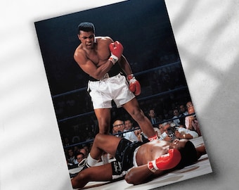 Muhammad Ali Poster, Canvas Wrap, or Framed Canvas Print - Sonny Liston Knockout, Boxing, Sports Room, Fan Cave, Famous Photo
