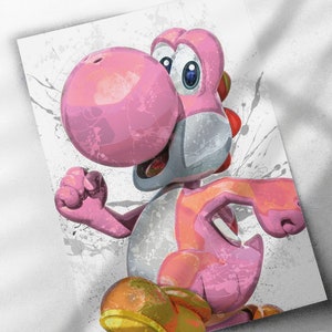 Pink Yoshi Poster, Canvas Wrap, or Framed Canvas Print - Kids Decor, Man Cave Gift, Wall Art, Nintendo, Video Game, Kids Room, Super Mario