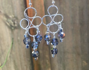 Crystal Dangle Earrings, Silver Plated Wedding Jewelry