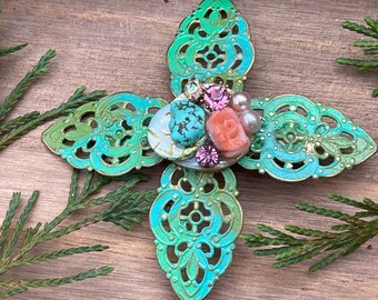 Filigree Unique Barrette/Barrette Hair/Barrette Hair Clip/Barrette Clips/Hair Clips/Hair Clips For Women/Green Barrette