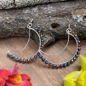 Celestial Earrings Silver/Moon Earrings Dangle/Moon Earrings Silver/Hematite Moon Earrings For Women/Moon Earrings Hoop/Colorful Earrings