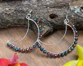 Celestial Earrings Silver/Moon Earrings Dangle/Moon Earrings Silver/Hematite Moon Earrings For Women/Moon Earrings Hoop/Colorful Earrings