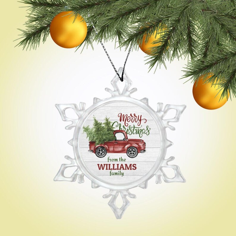Custom Name OrnamentYule OrnamentBauble OrnamentYule DecorFamily Name OrnamentMerry Christmas Snow Crystal Ornament-1