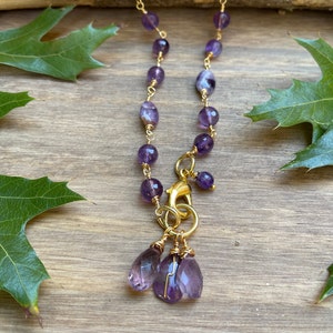 Amethyst Gold Wire Necklace/Amethyst Necklace/February Birthstone Jewelry/Spiritual Protection Jewelry