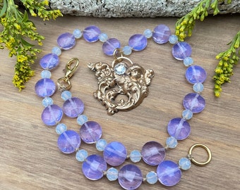 Cherub Necklace/Moonstone Necklace For Women/Purple Opalite Necklace/Angel Pendant Gold