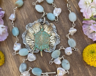 Fashion Sea Turtle Pearl Necklace Set Oyster Drop Pendant Women Necklace Charm 