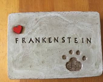 12 x 8 solid concrete rustic garden stone/pet memorial garden stone/pet marker