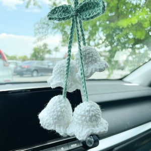 Lilly of The Valley Mirror Decor Aesthetic car decor tiktok flower mirror hanging decor crochet knitted