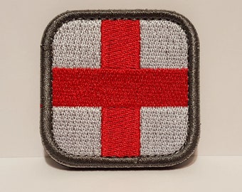 First Aid Tactical Patch w/ Hook & Loop Backing – Red/White/Gray