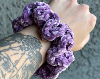 Gray Orchid Velvet Crochet Scrunchie