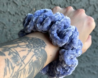 Smokey Blue Velvet Crochet Scrunchie