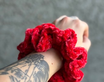 Fire Red Sparkle Crochet Scrunchie