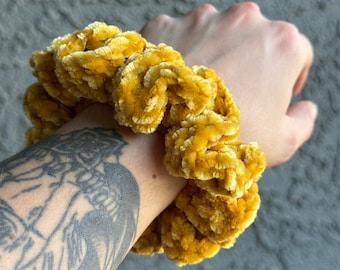 Golden Moss Velvet Crochet Scrunchie