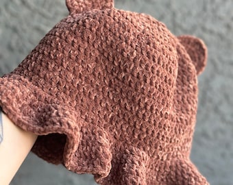 Crochet Velour Bear Bucket Hat