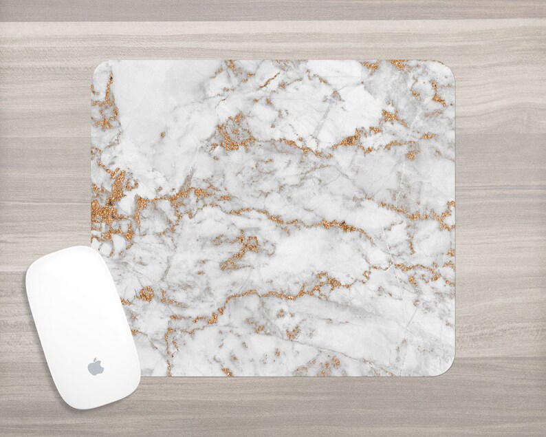 Marble Print Mouse Pad White Gold Faux Image 0