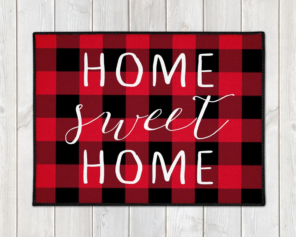 Buffalo Plaid Door Mat Custom Welcome Mat Home Sweet Home