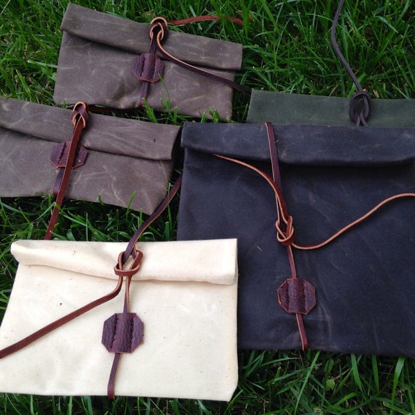 Brown Dog Pouch and Bag Waxed Canvas Roll Top Pouch Custom Sizes