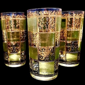 Mid-Century Barware, Signed Culver Ltd, Prada Goldleaf Highball Glasses, Set of 4