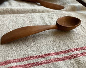 Hand carved, natural cherry wooden spoon or scoop