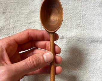 Hand carved, natural cherry wooden spoon or scoop